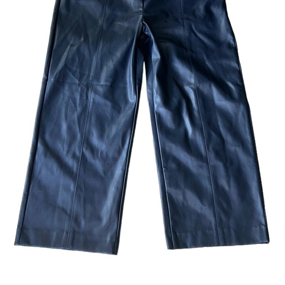 NWT Ann Taylor High Waist Easy Straight Cropped Navy Blue Faux Leather Pants  14 - Picture 5 of 11